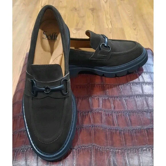 Söfft Satara Chocolate Brown Suede Horsebit Lug Sole Platform Loafers Size 8 - Picture 6 of 11